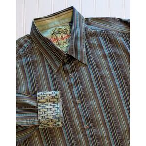 Robert Graham Shirt Men's 3XL Flip Cuff Embroidered Striped VERY NICE!